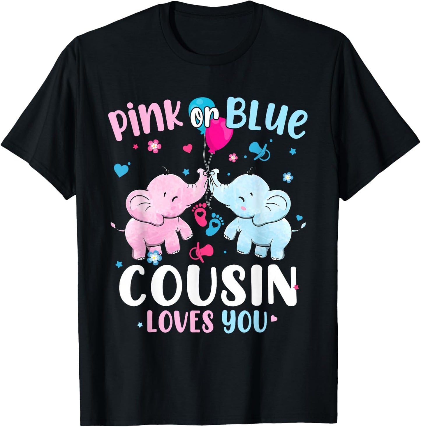 Pink or Blue Cousin Loves You Gender Reveal Elephant T-Shirt - T-Shirt | Black