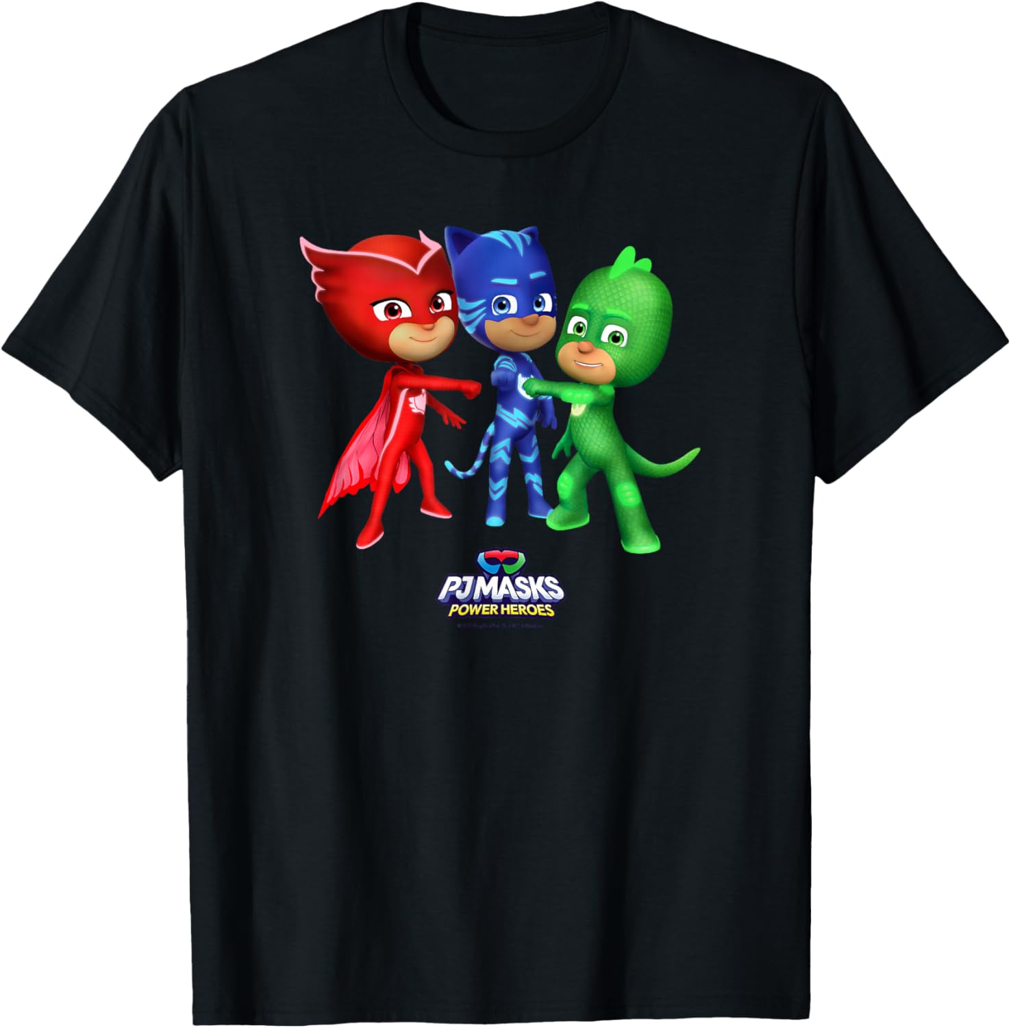 PJ Masks Group Shot Power Heroes Best Trio Logo T-Shirt - T-Shirt | Black