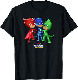 PJ Masks Group Shot Power Heroes Best Trio Logo T-Shirt - T-Shirt | Black