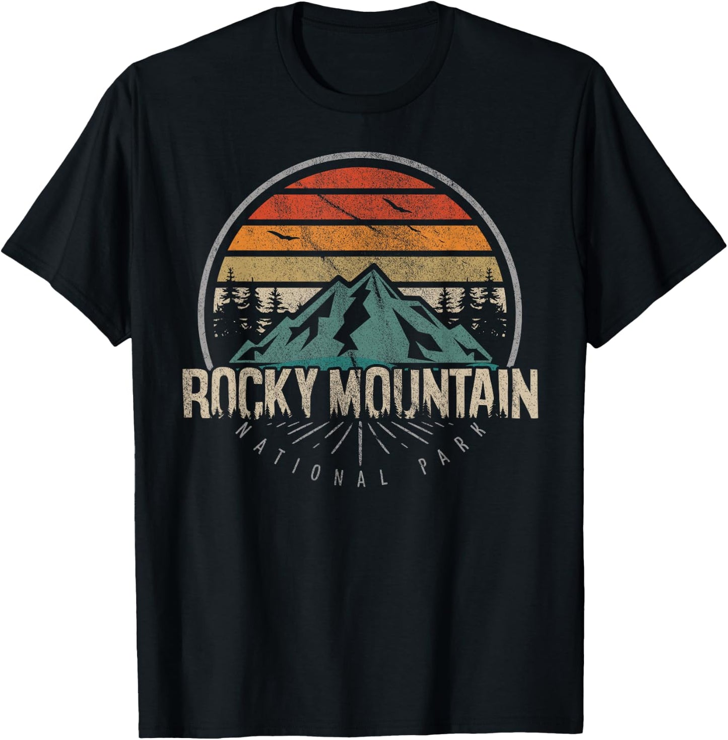 US Rocky Mountain National Park Shirts & More Retro Rocky Mountain - Men's Black Short Sleeve Small T-Shirt - T-Shirt | Black