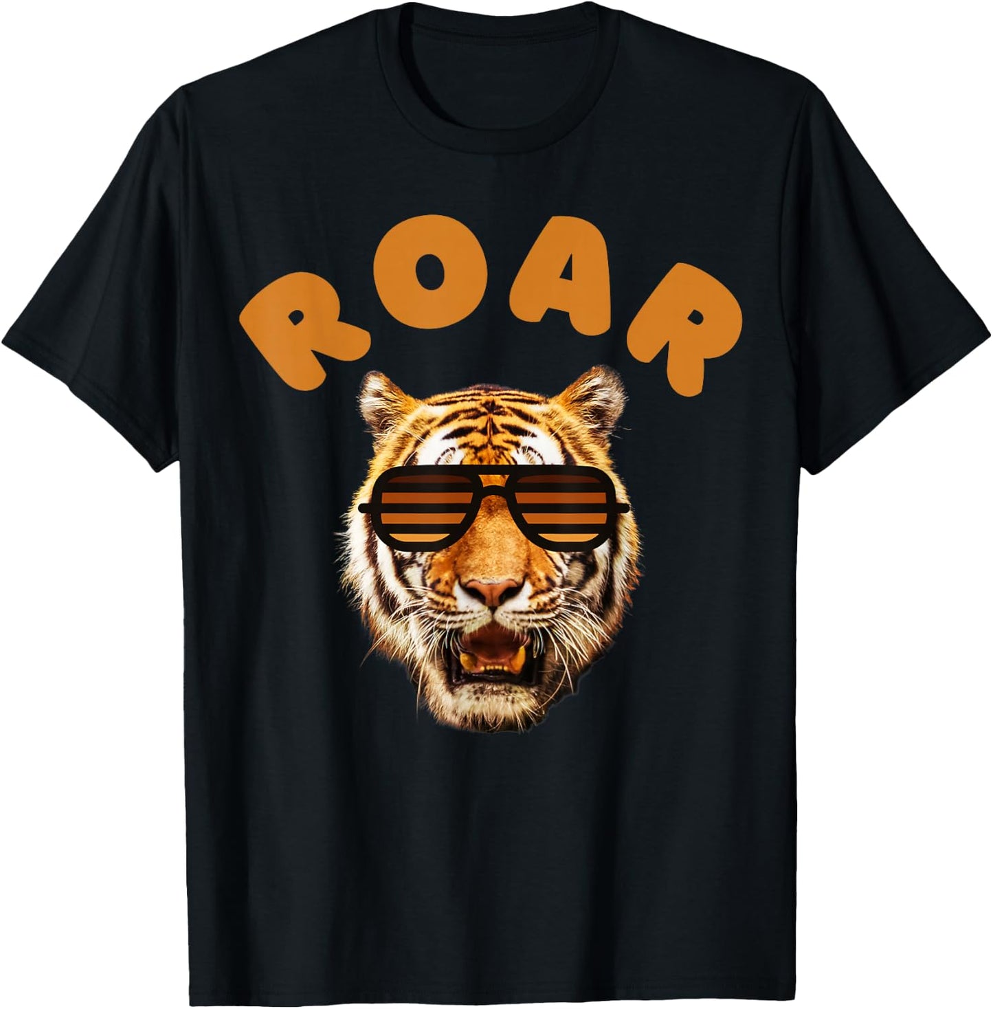 Roar Cute Childrens, Kids, Boys Roaring Real Tiger Face T-Shirt - T-Shirt | Black