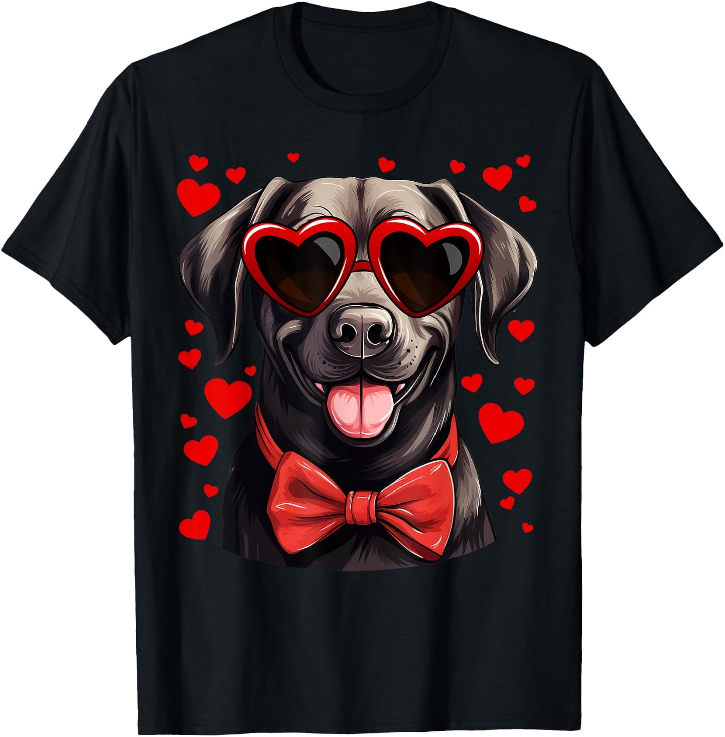 Black Labrador Retriever Dog Hearts Valentine's Day T-Shirt - T-Shirt | Black