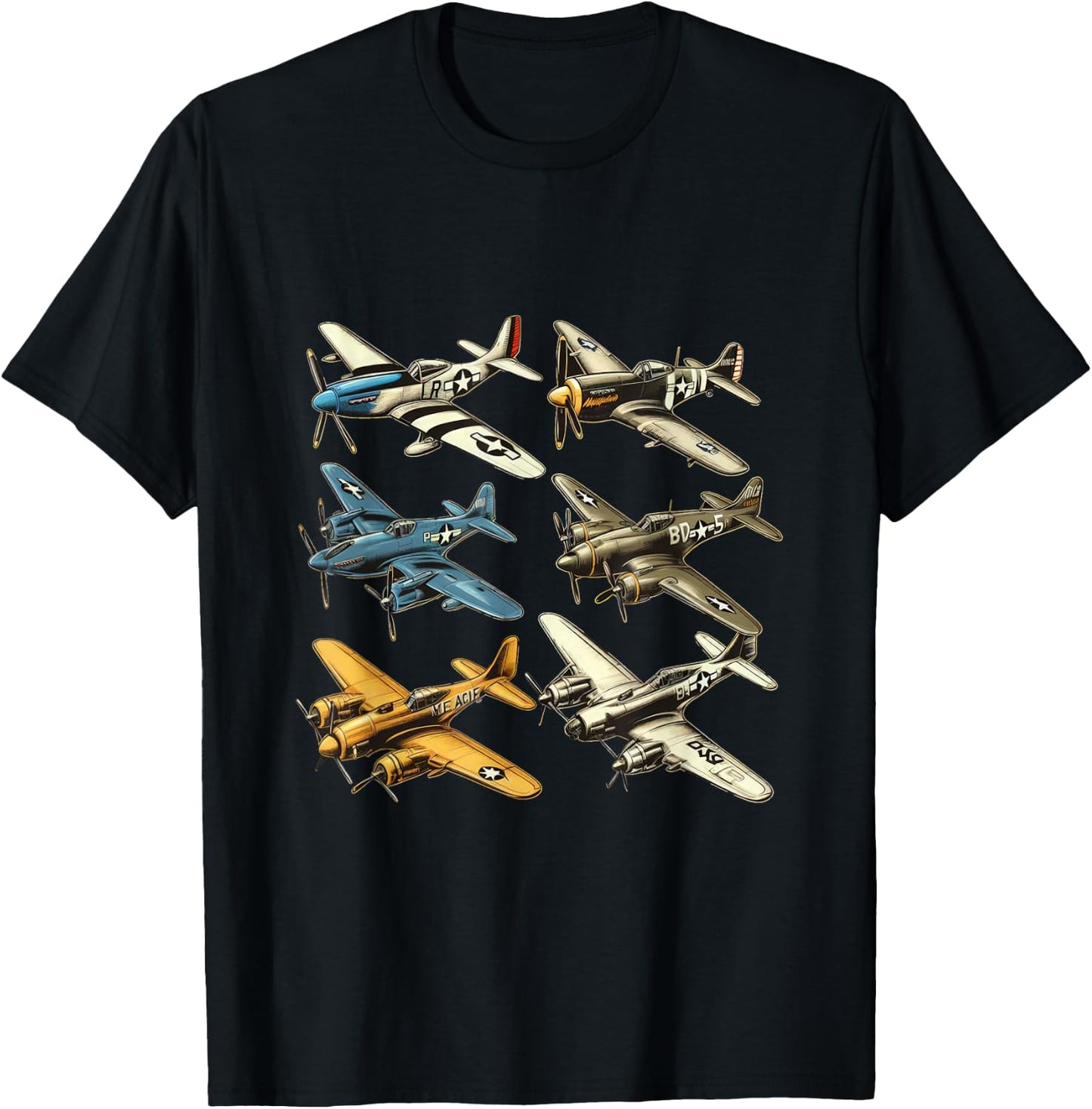 WW2 Warplanes P51 Mustang F4U Corsair Spitfire P40 Warhawk T-Shirt - T-Shirt | Black