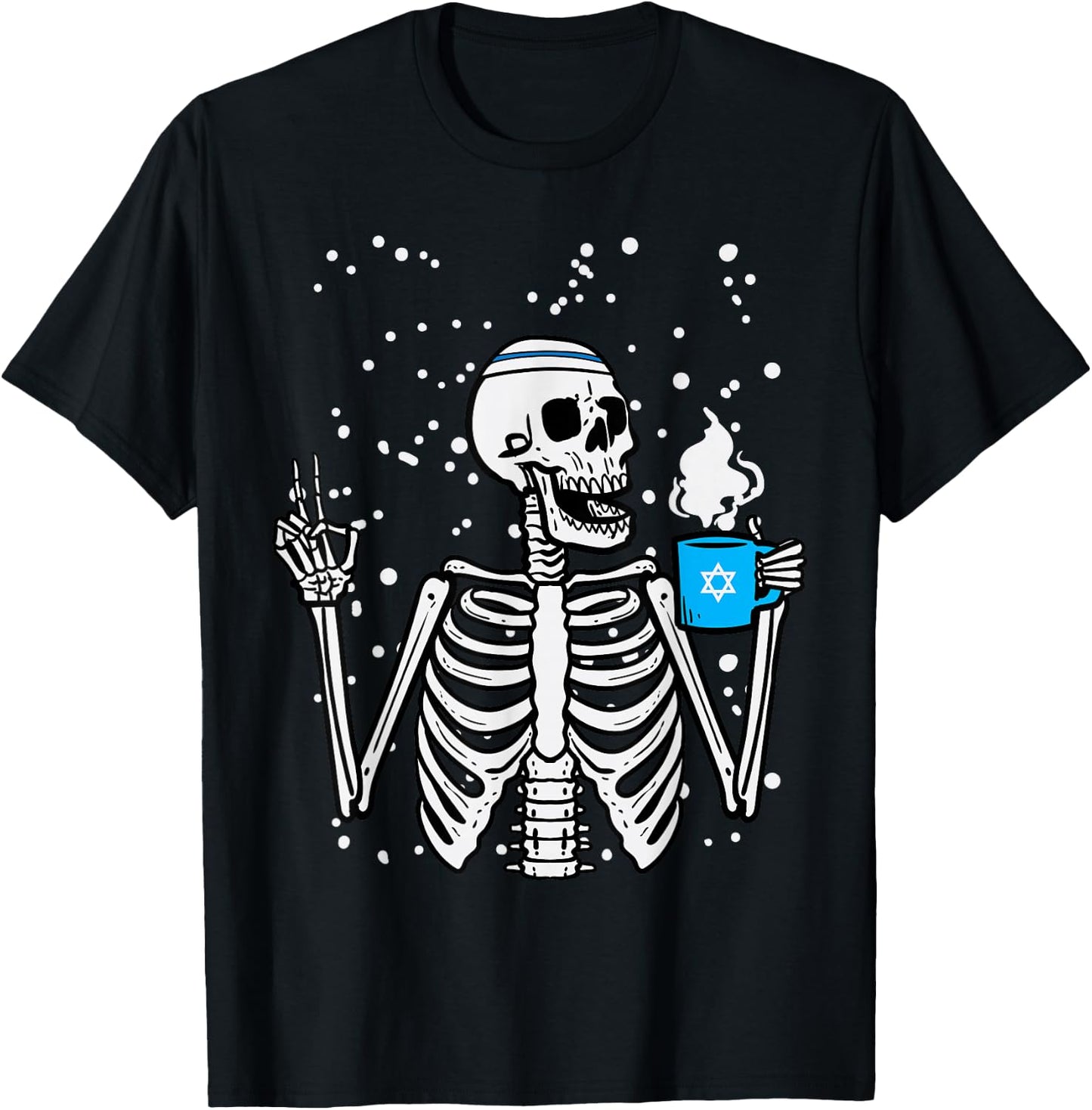 Hanukkah Skeleton Coffee Peace Chanukah Men Women Kids Youth T-Shirt - T-Shirt | Black