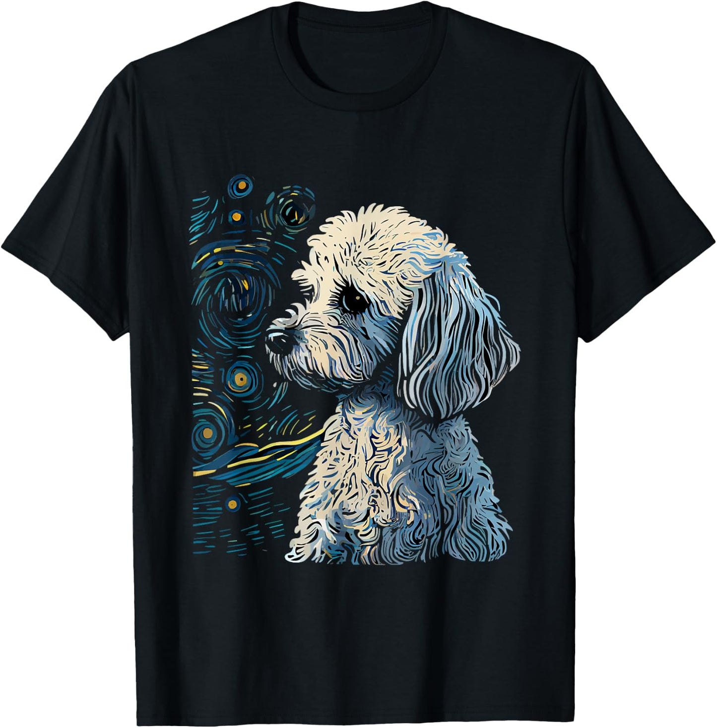 Maltipoo Starry Night Van Gogh Maltipoo Mom Dad Owner T-Shirt - T-Shirt | Black