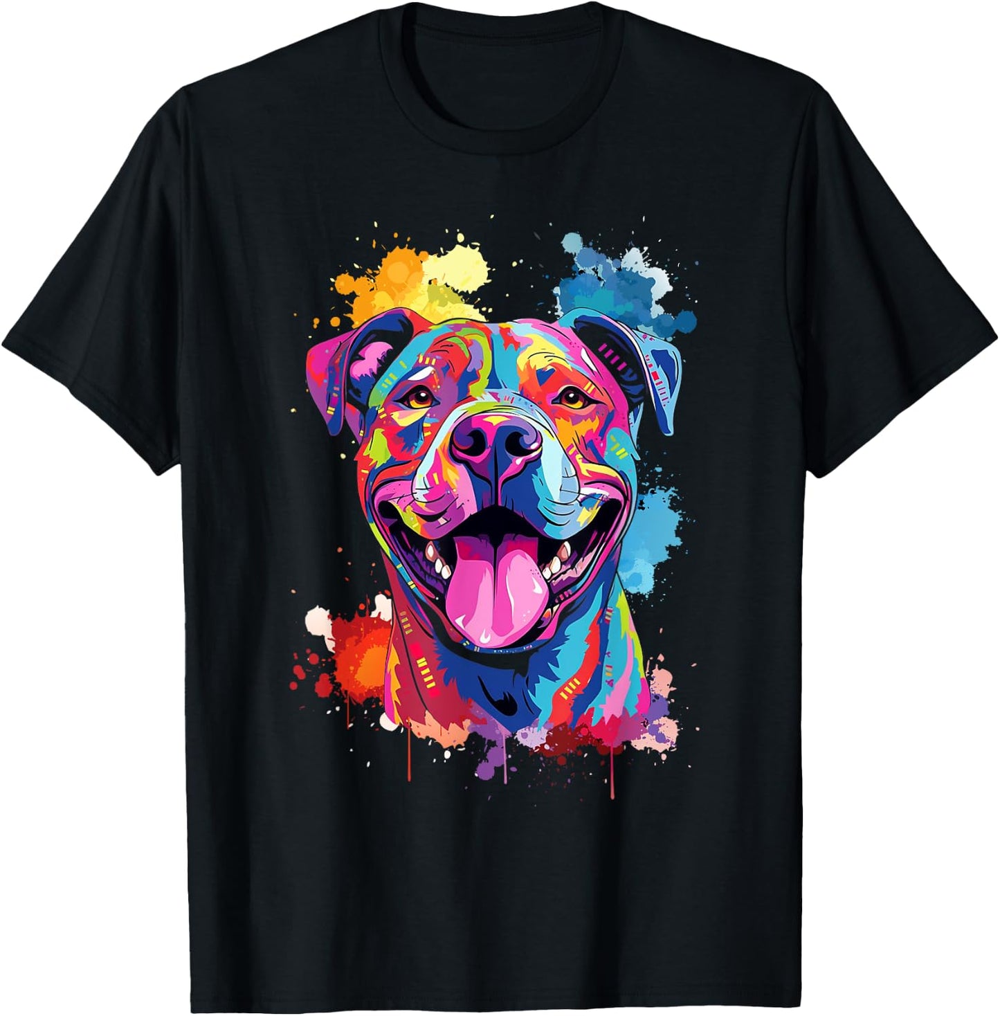Pitbull Watercolor Splash Pittie Pit Bull Terrier Dog Lover T-Shirt - T-Shirt | Black