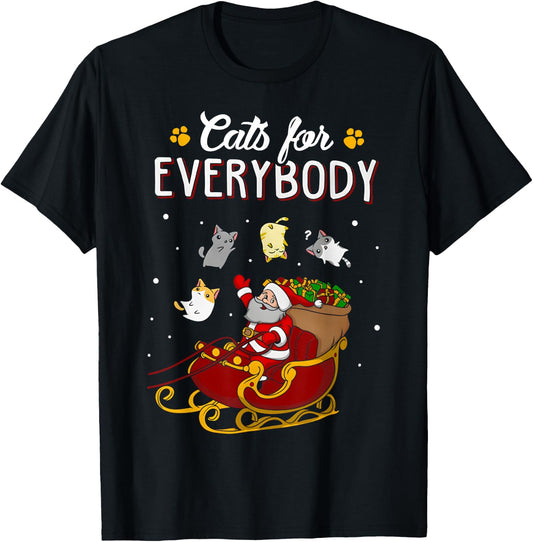 Cats For Everybody Christmas Cat Funny Xmas Women Santa Kids T-Shirt - T-Shirt | Black