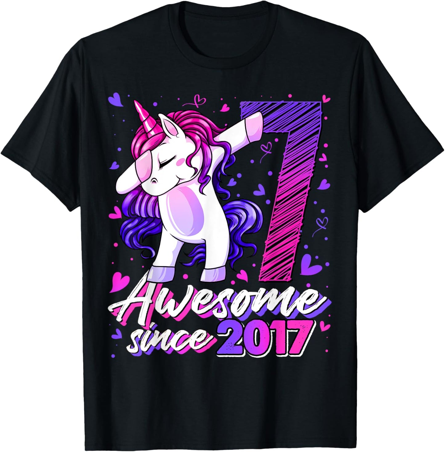 7 Years Old Flossing Unicorn Gifts 7th Birthday Girl Party T-Shirt - T-Shirt | Black