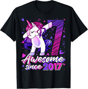 7 Years Old Flossing Unicorn Gifts 7th Birthday Girl Party T-Shirt - T-Shirt | Black