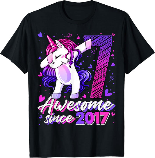 7 Years Old Flossing Unicorn Gifts 7th Birthday Girl Party T-Shirt - T-Shirt | Black