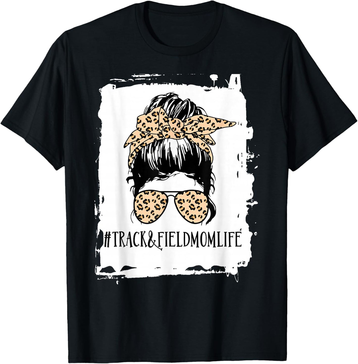 Track and Field Mom Life Messy Bun Leopard T-Shirt - T-Shirt | Black