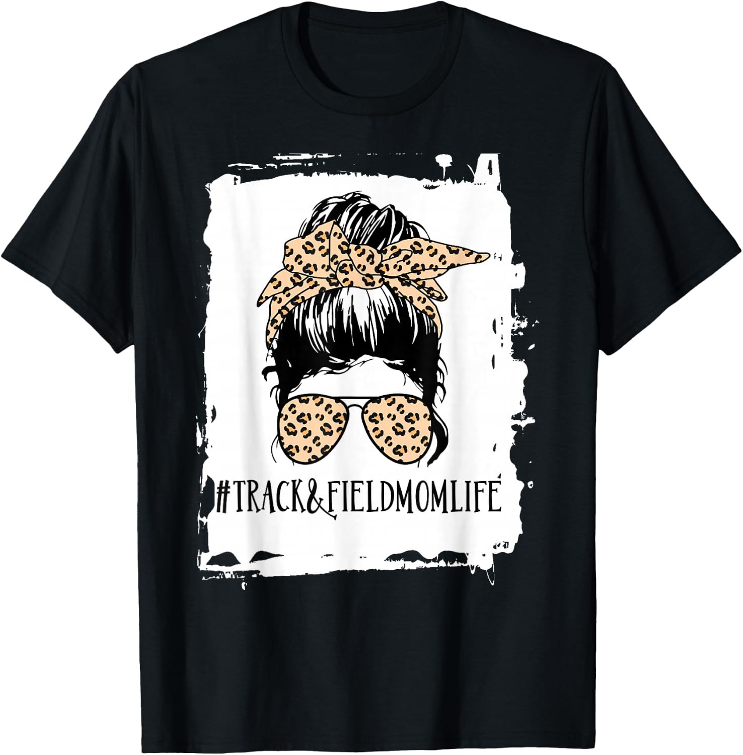 Track and Field Mom Life Messy Bun Leopard T-Shirt - T-Shirt | Black