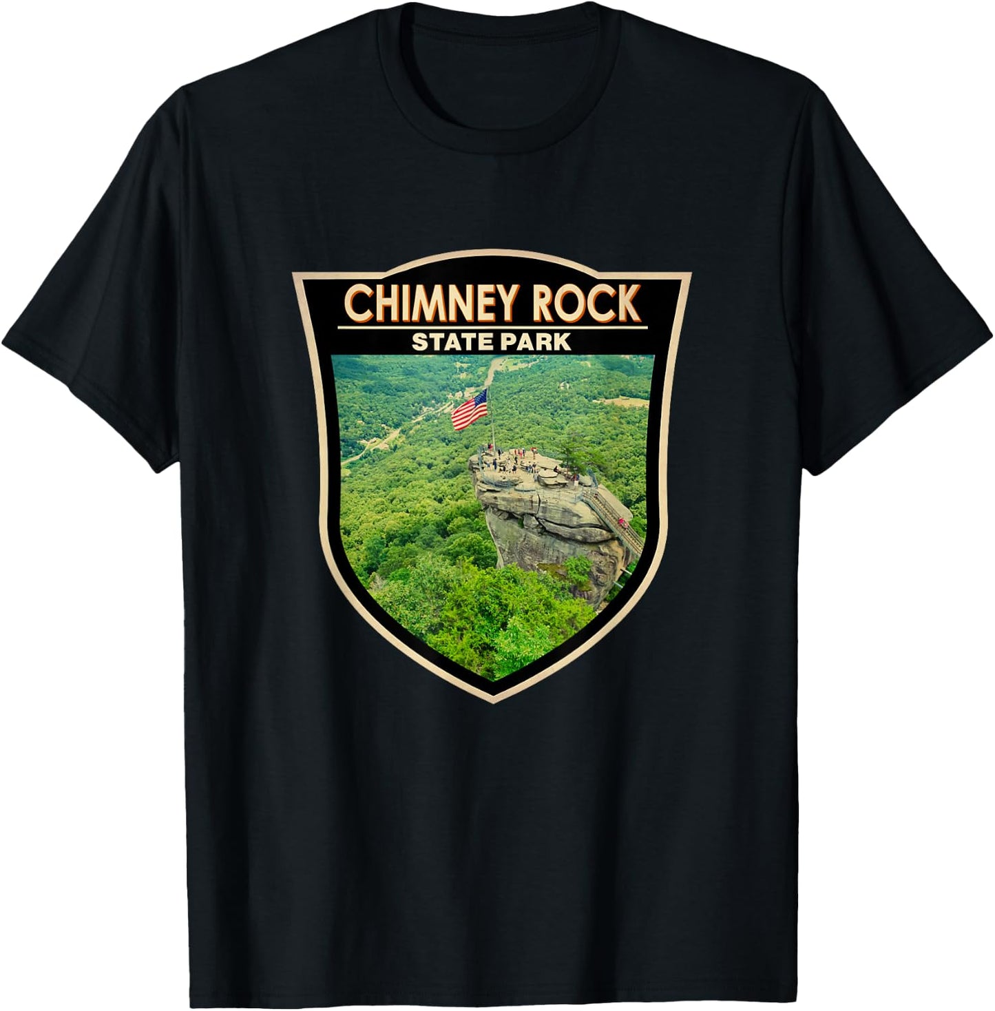 Chimney Rock State Park North Carolina Badge Vintage T-Shirt - T-Shirt | Black