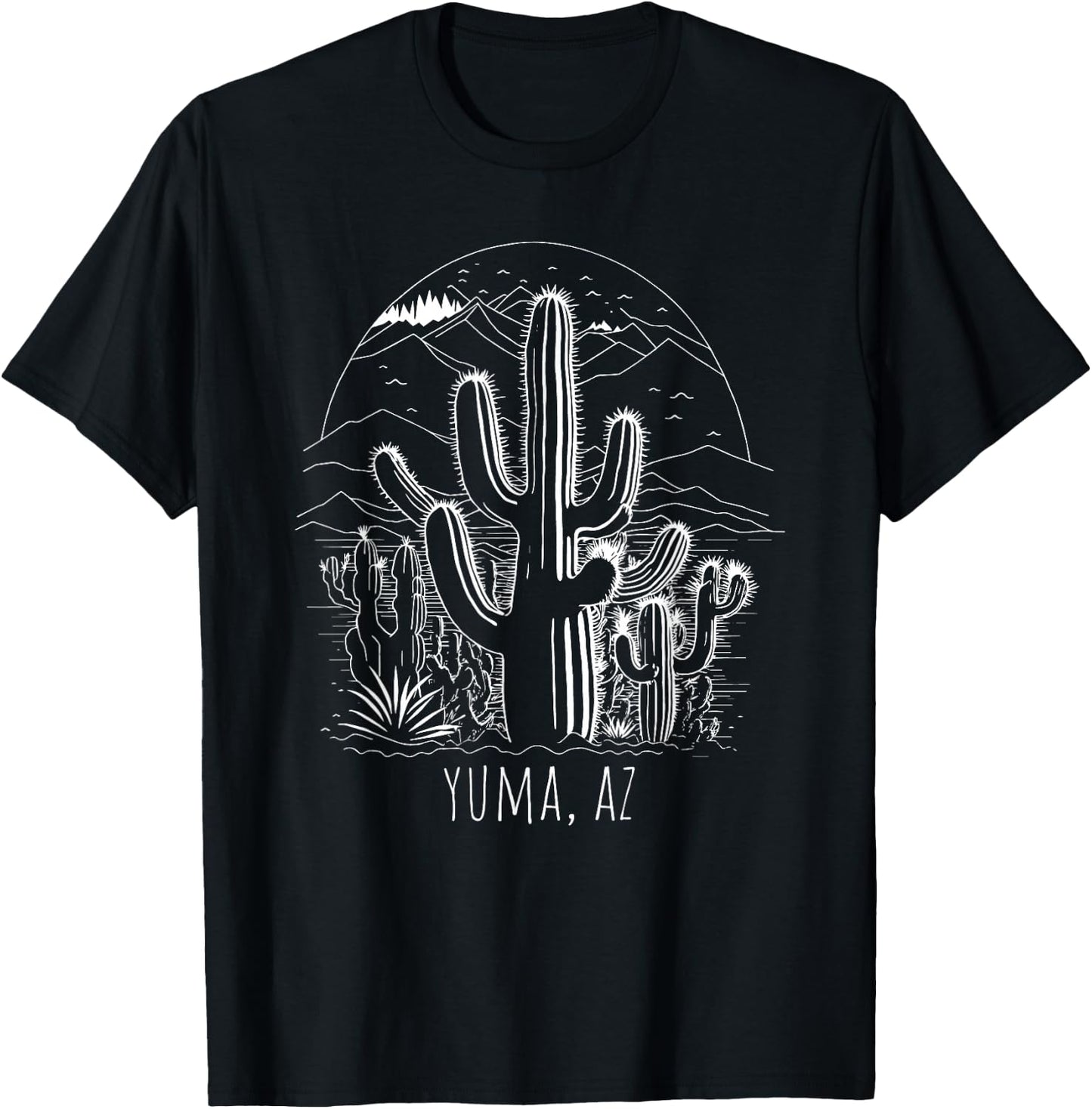 Yuma, AZ, USA Cactus Desert Scene Design T-Shirt - T-Shirt | Black