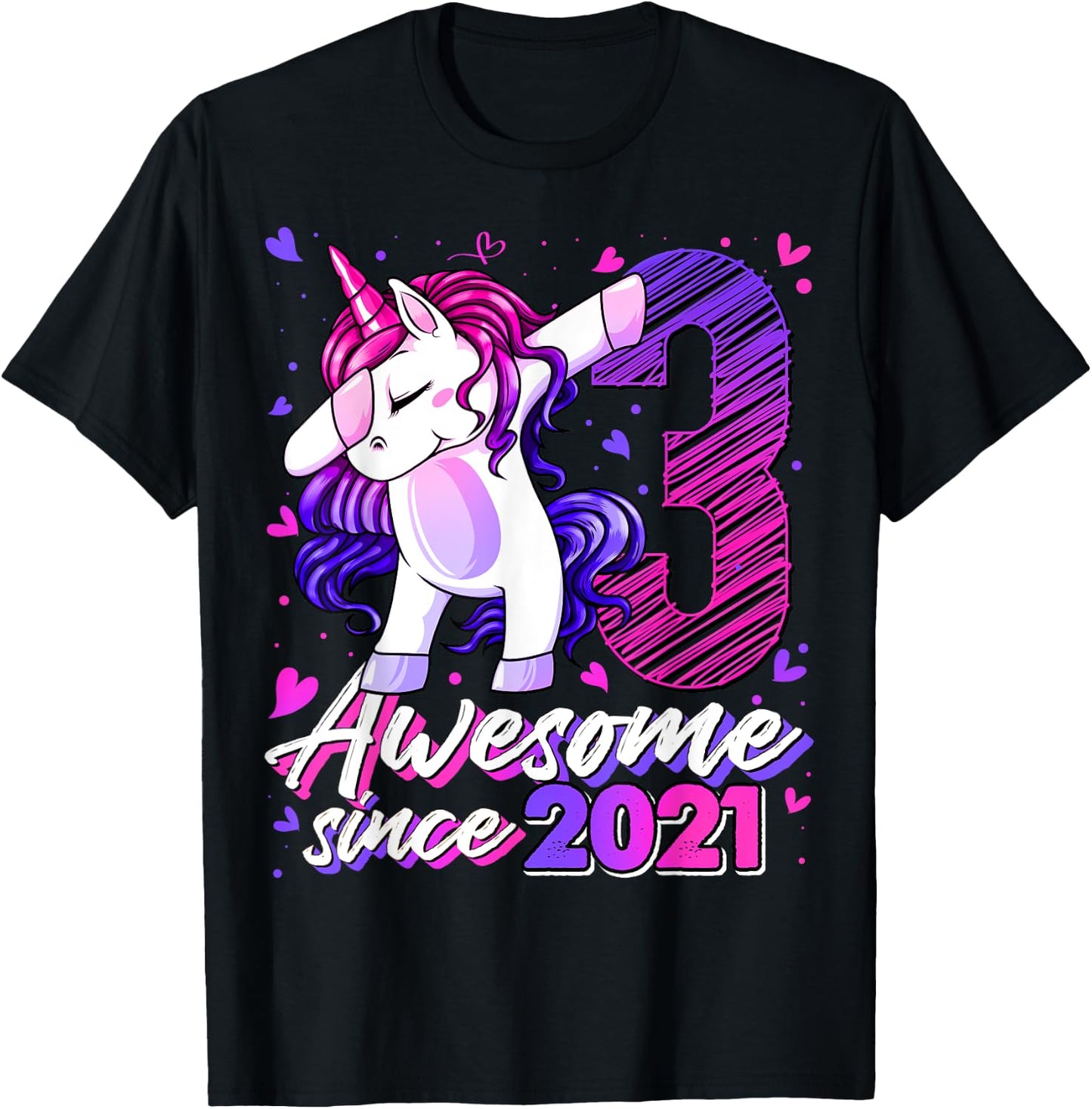 3 Years Old Flossing Unicorn Gifts 3rd Birthday Girl Party T-Shirt - T-Shirt | Black