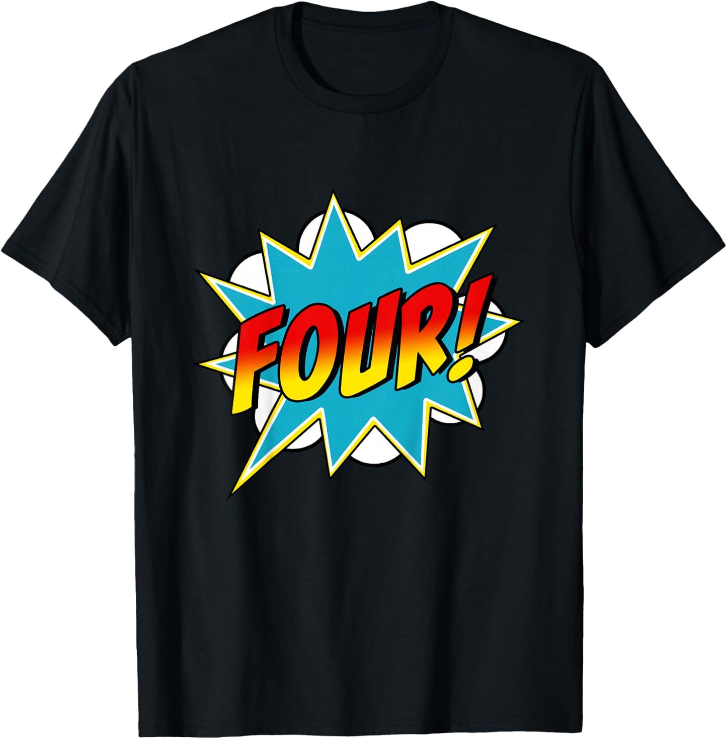 Four! 4th Birthday Superhero Boys 4 Years Old Comic Book T-Shirt - T-Shirt | Black