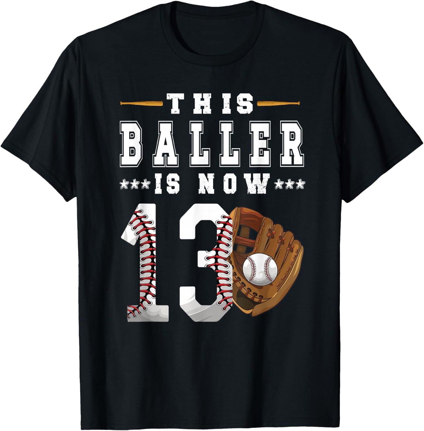 13th Birthday Baseball Boy Thirteen Year Old Baseball Player T-Shirt - T-Shirt | Black