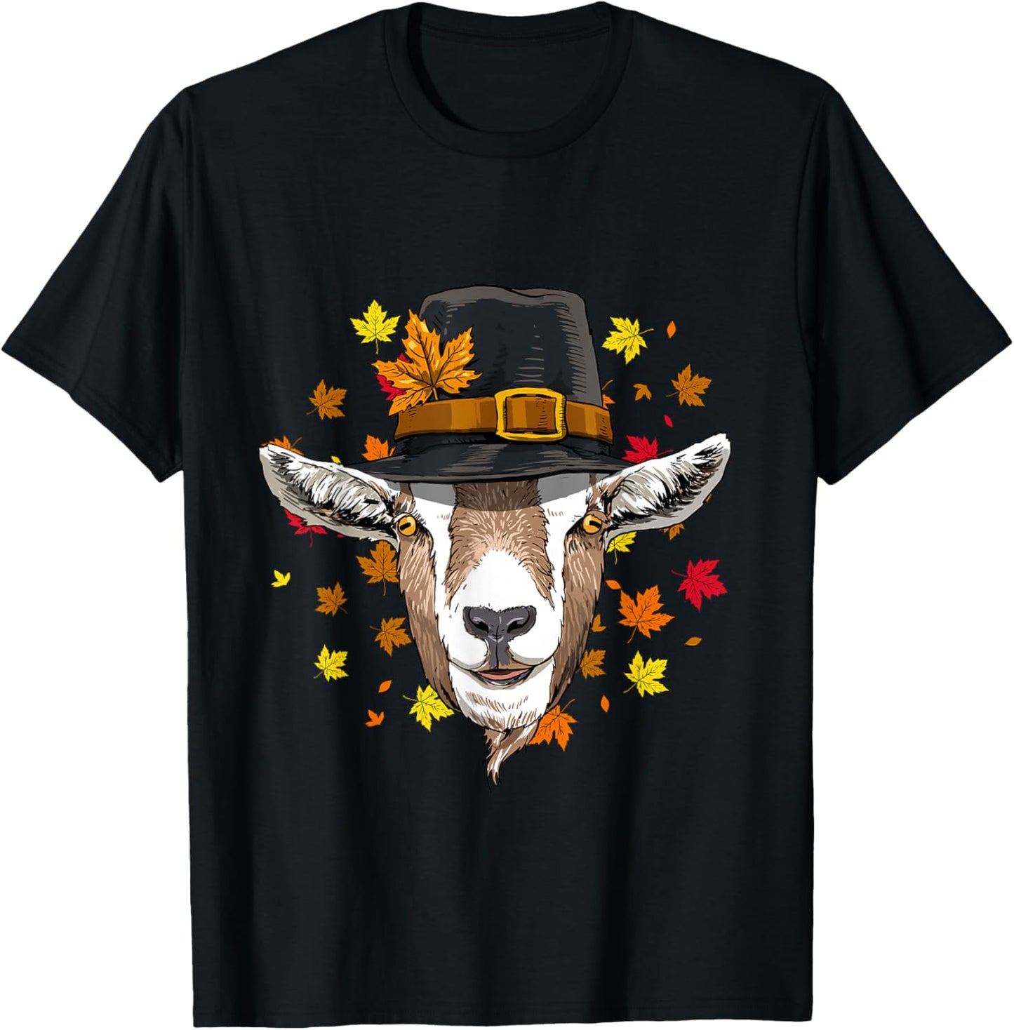 Thanksgiving Goat Pilgrim Turkey Day Autumn Fall Goat Lover T-Shirt - T-Shirt | Black
