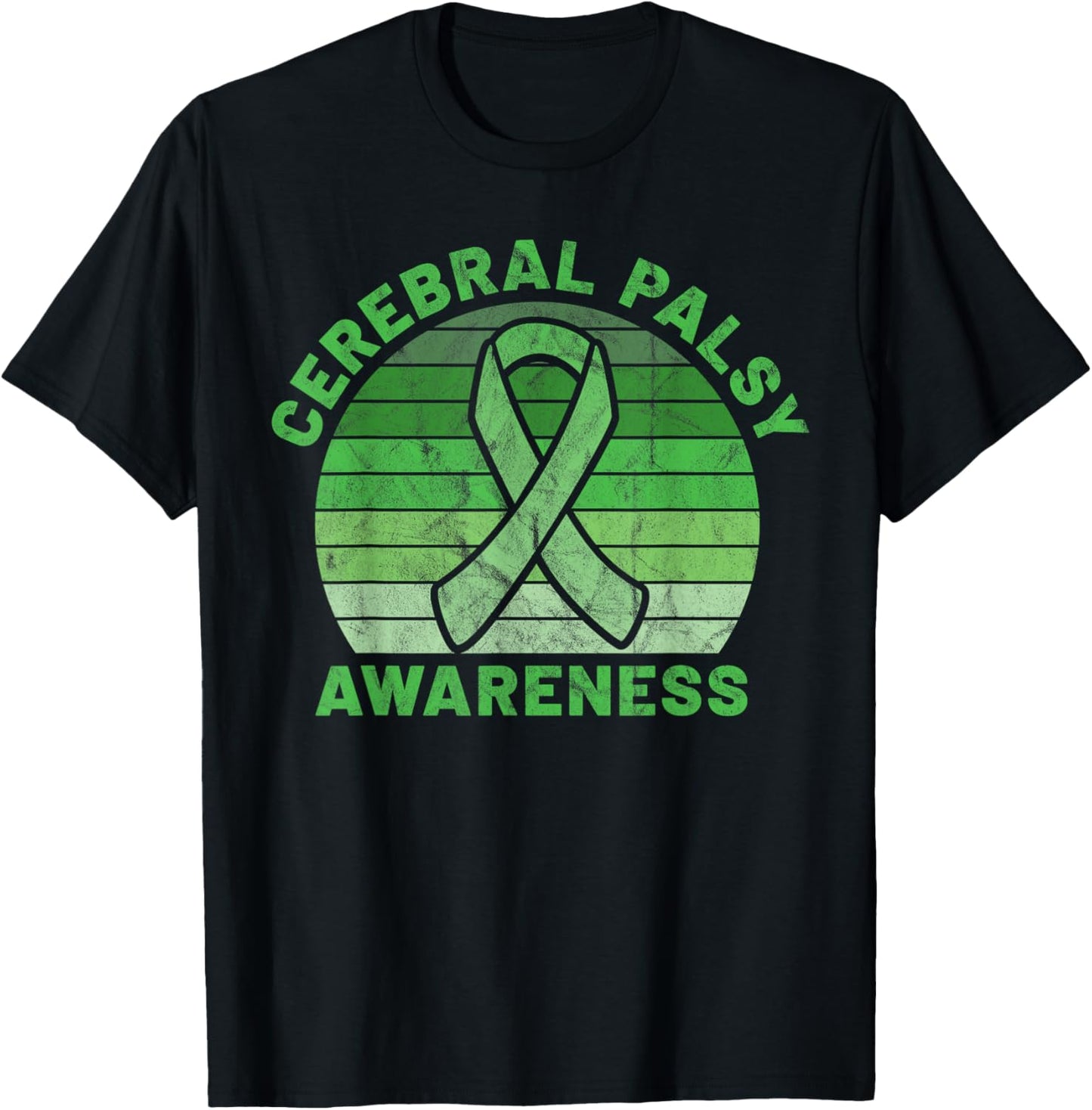 CP Green Ribbon Retro Sunset Cerebral Palsy Awareness T-Shirt - T-Shirt | Black