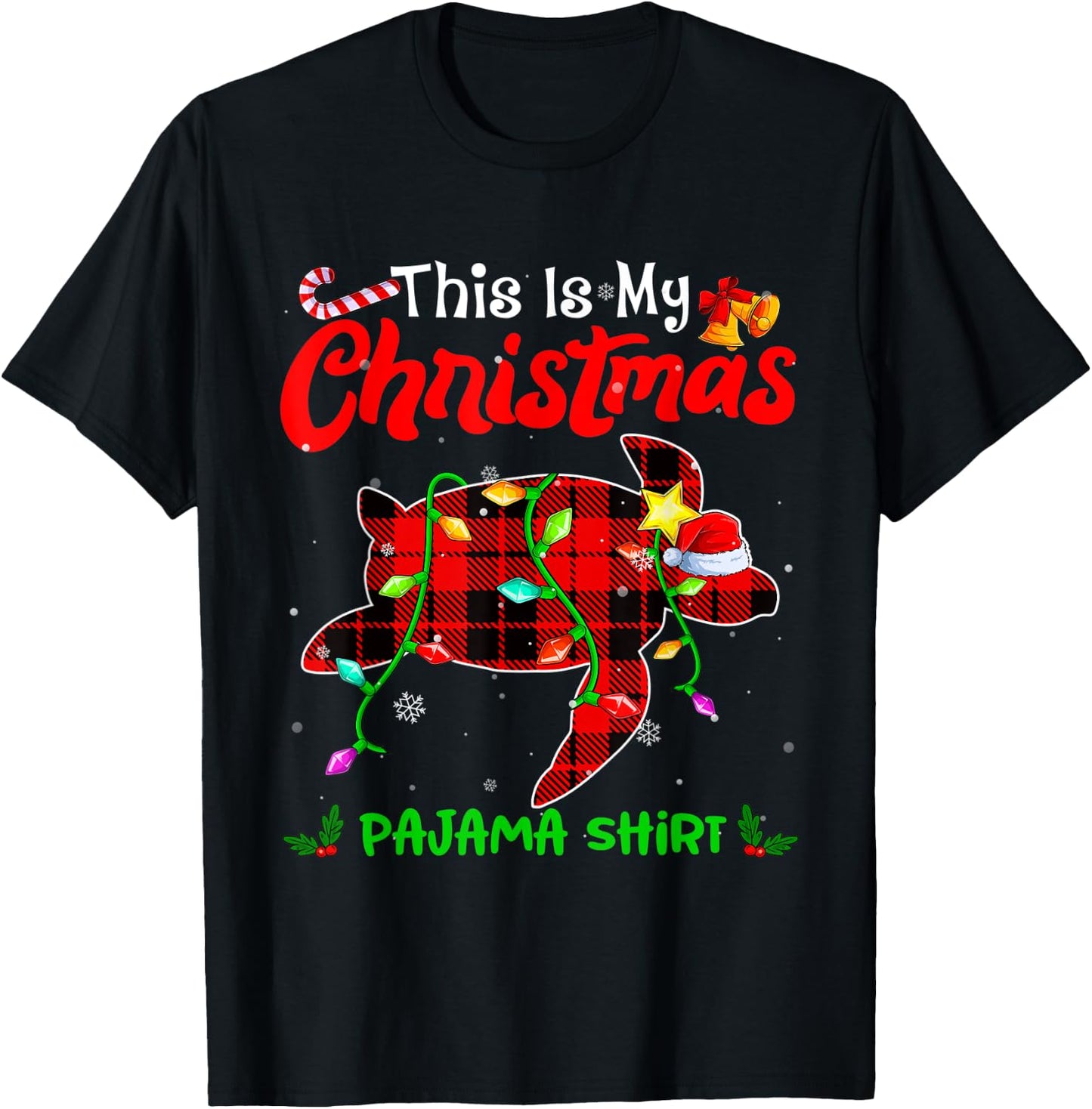 This Is My Christmas Turtle Pajama Shirt Buffalo Plaid T-Shirt - T-Shirt | Black