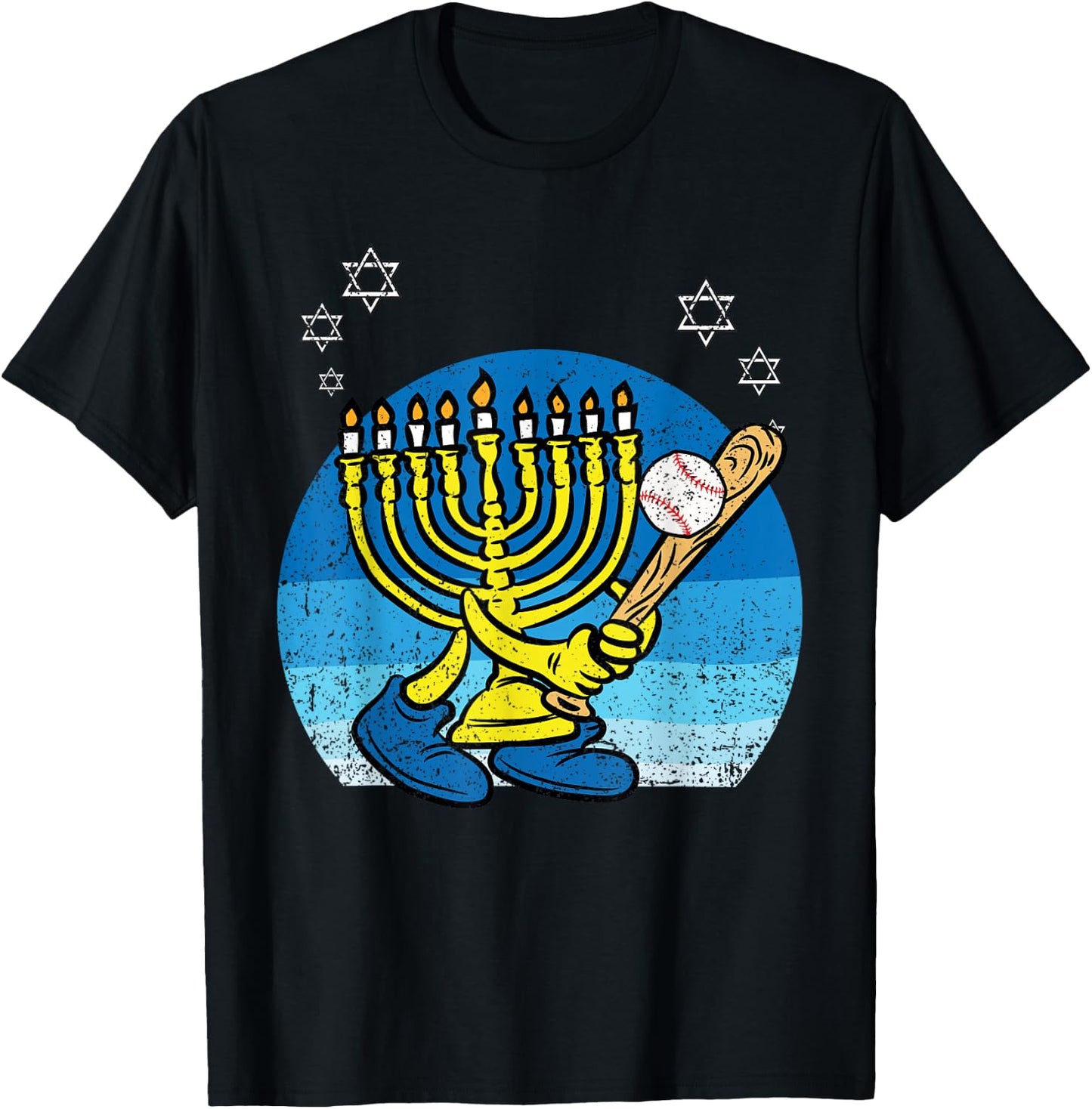 Menorah Baseball Player Hanukkah Chanukah Jewish Holiday T-Shirt - T-Shirt | Black