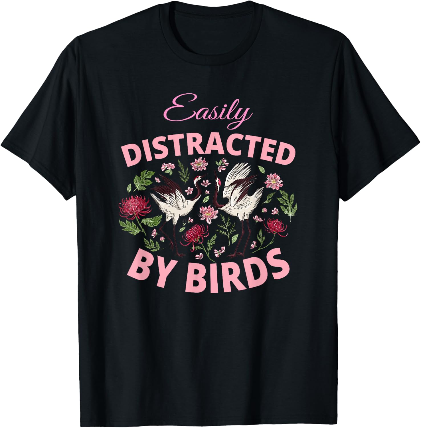 Bird Watching Binoculars Bird Species Distracted Flowers T-Shirt - T-Shirt | Black