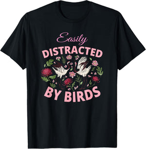 Bird Watching Binoculars Bird Species Distracted Flowers T-Shirt - T-Shirt | Black