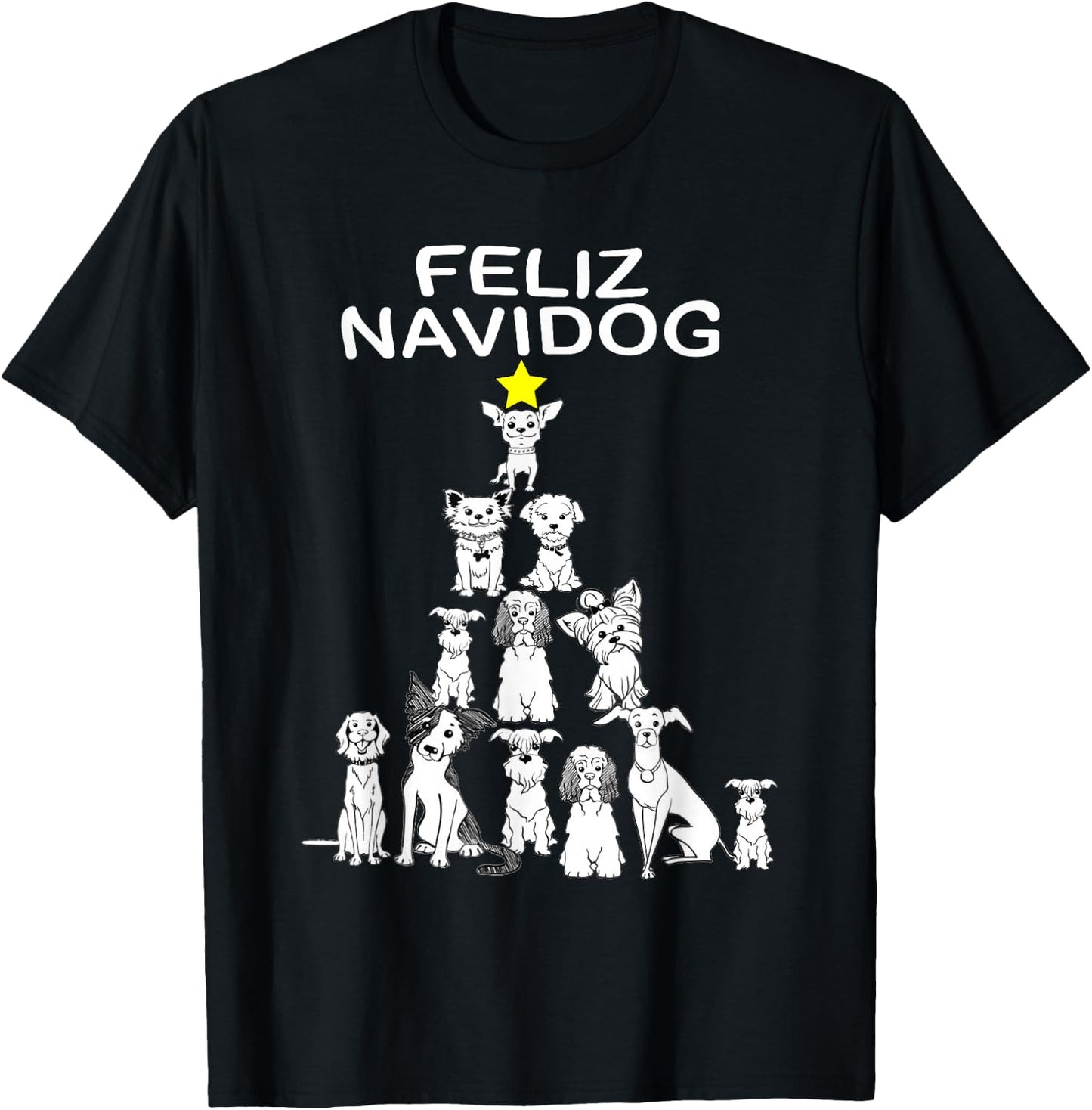 Feliz Navidog Funny Christmas Dog Cute Xmas Tree Dog T-Shirt - T-Shirt | Black
