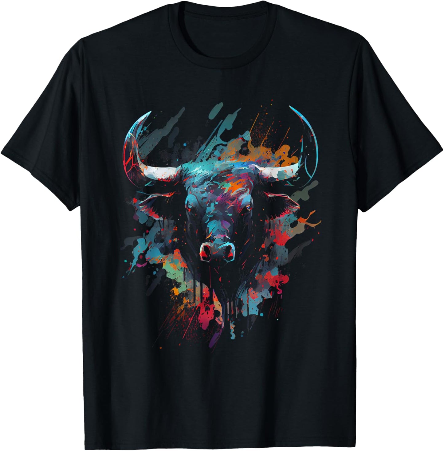 Bull Colorful Bull Riding Meat Favorite Animal Bull Fan T-Shirt - T-Shirt | Black