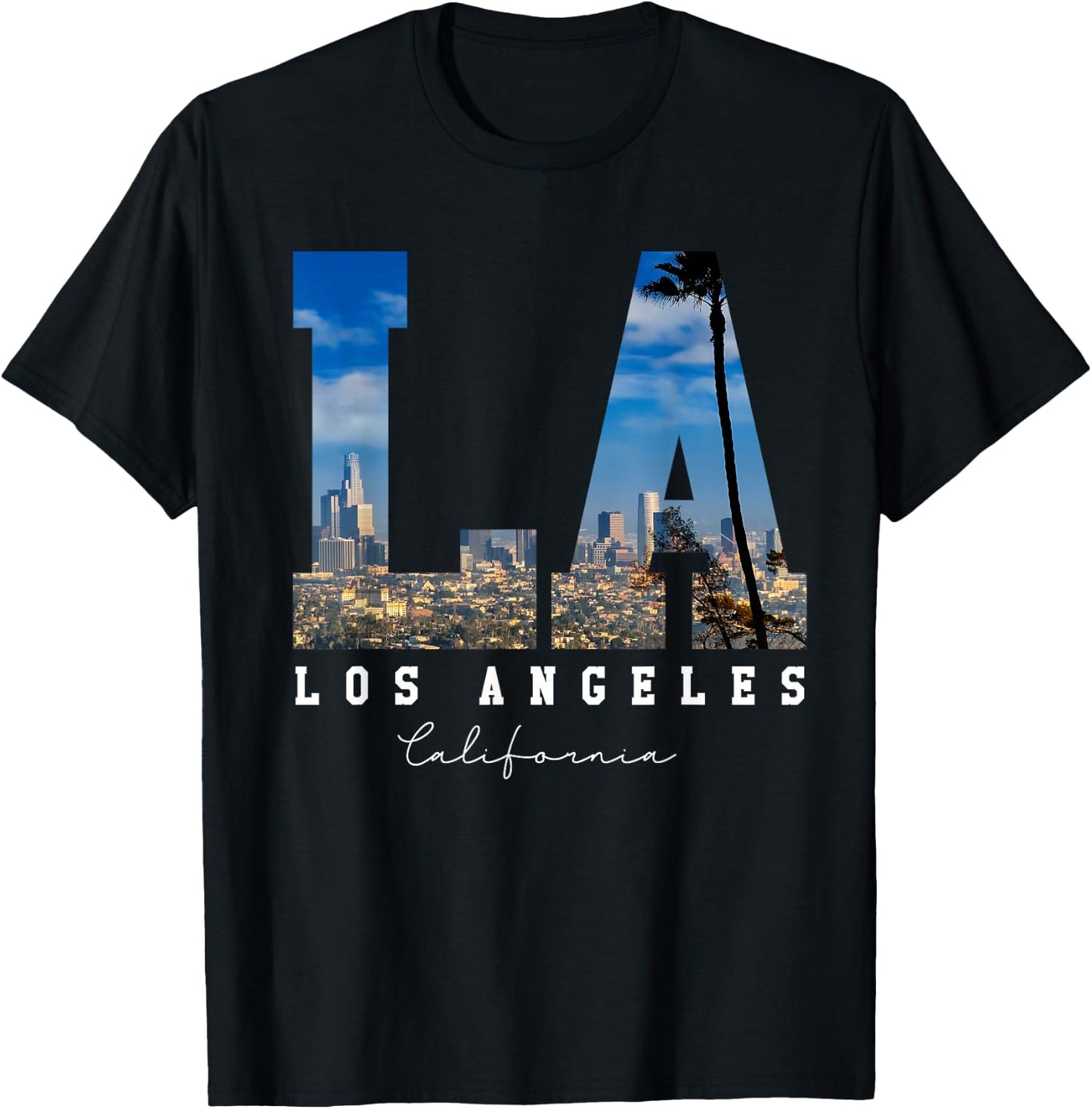 Los-Angeles California LA Skyline Pride-Black White T-Shirt - T-Shirt | Black