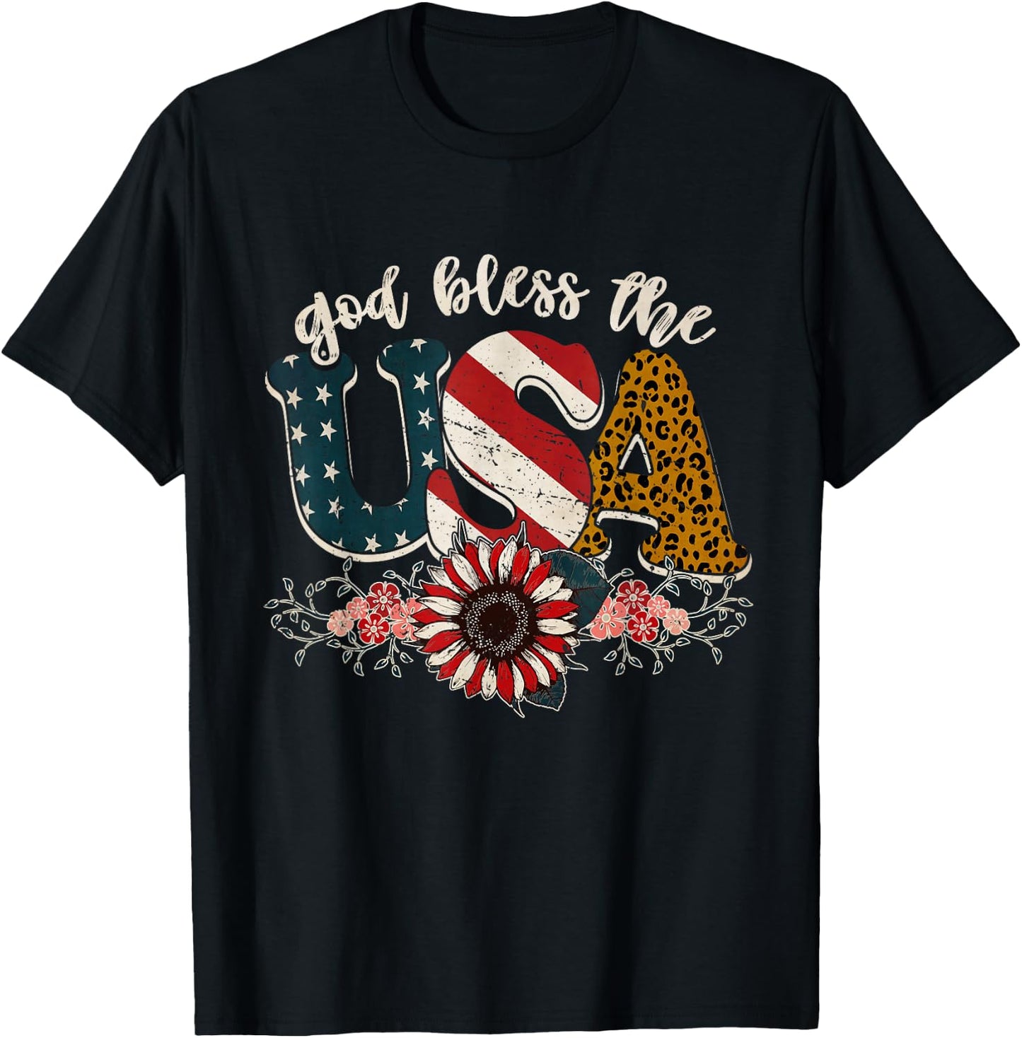 American Flag Shirt Women God Bless The USA Patriotic T-Shirt - T-Shirt | Black