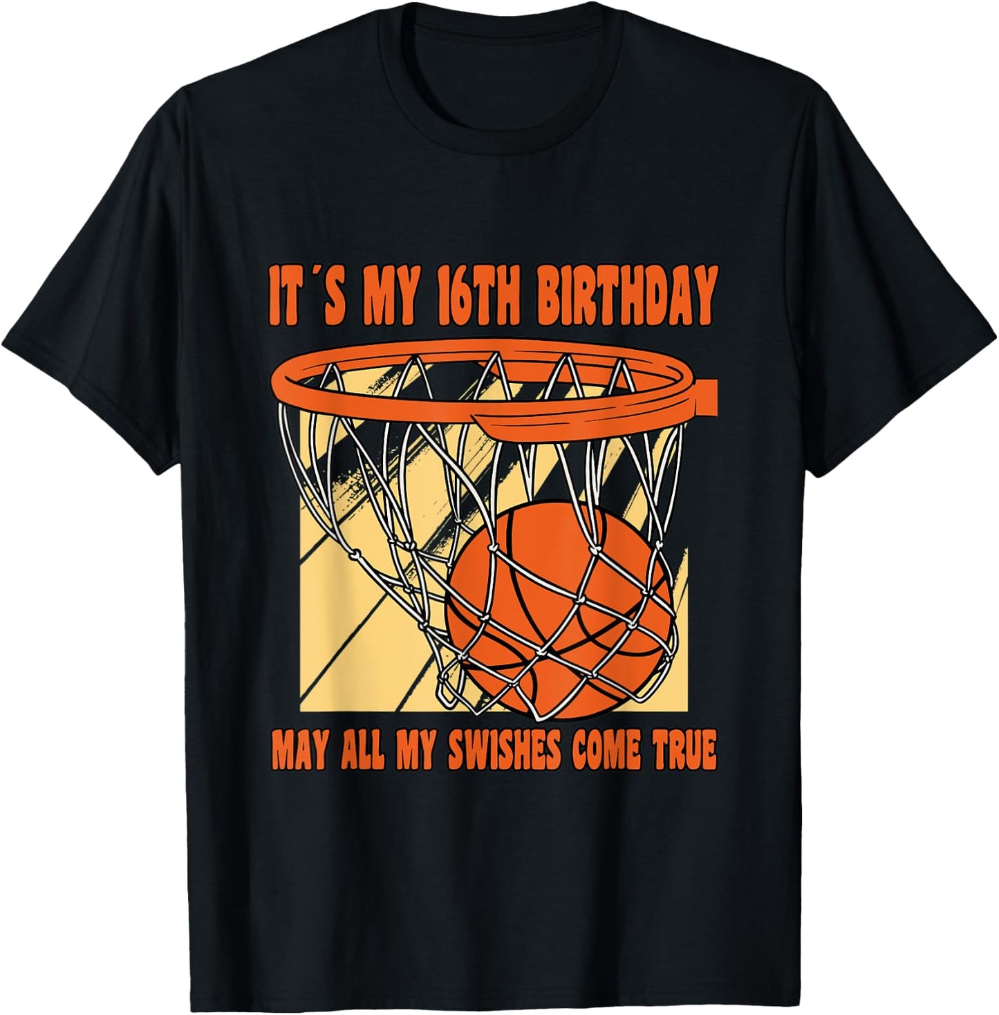 16 Year Old Happy 16th Birthday Basketball 16th Birthday T-Shirt - T-Shirt | Black