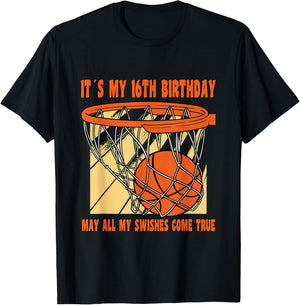 16 Year Old Happy 16th Birthday Basketball 16th Birthday T-Shirt - T-Shirt | Black