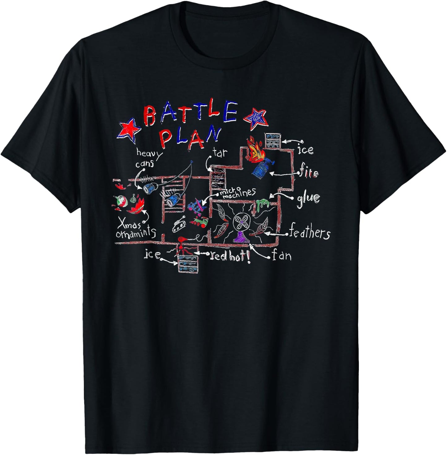 Funny Battle Plan Christmas Home Kids Hand Dawn Alone Xmas T-Shirt - T-Shirt | Black