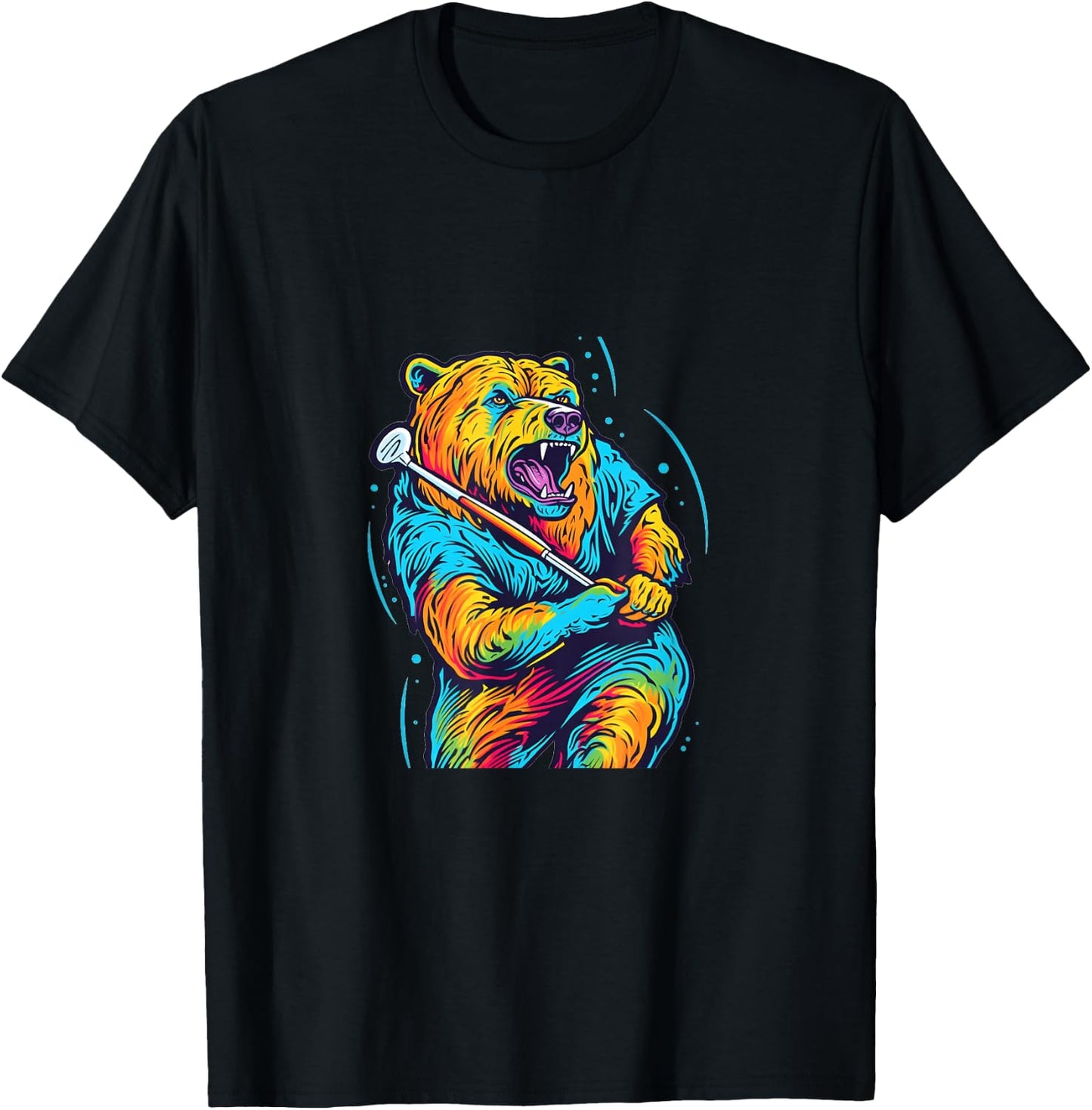 Golfer Grizzly Bear Golf Club Golfing Golf Player Pop Art T-Shirt - T-Shirt | Black