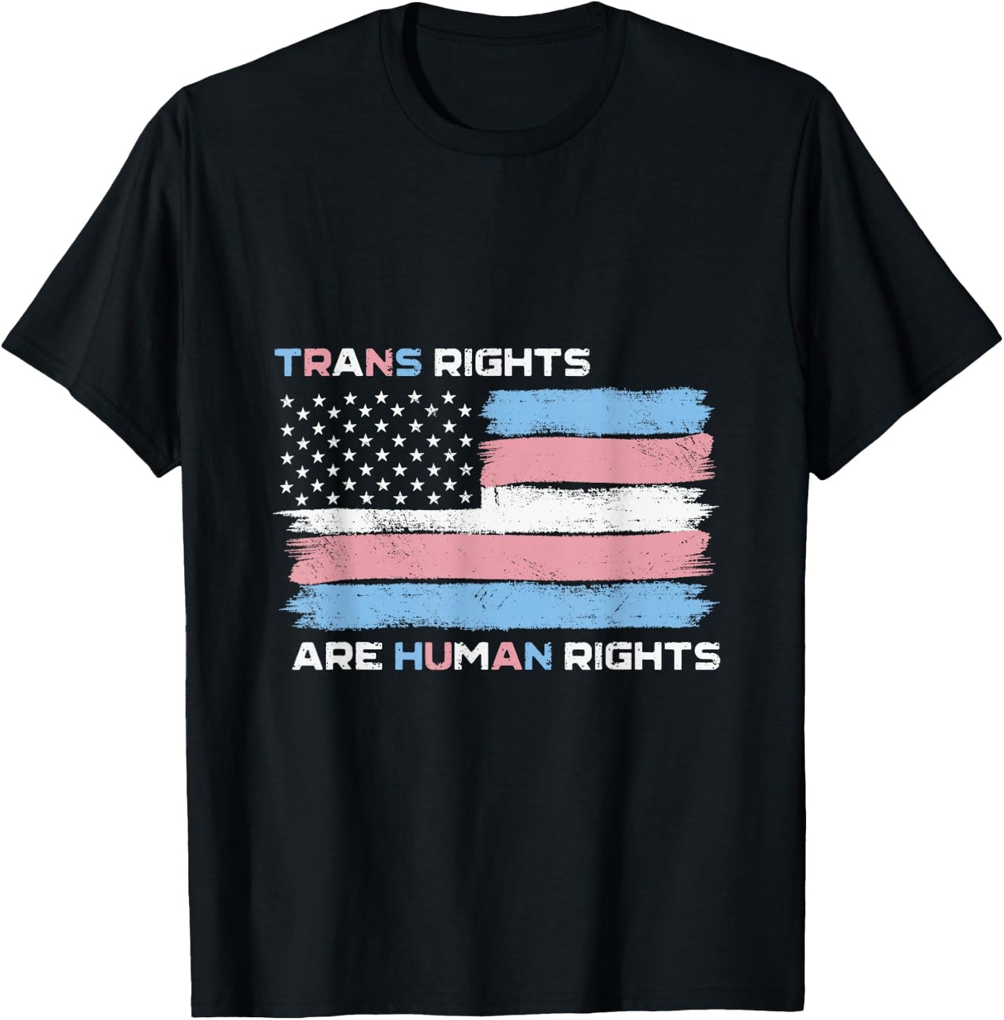 Trans Rights Are Human Rights USA American Transgender Flag T-Shirt - T-Shirt | Black