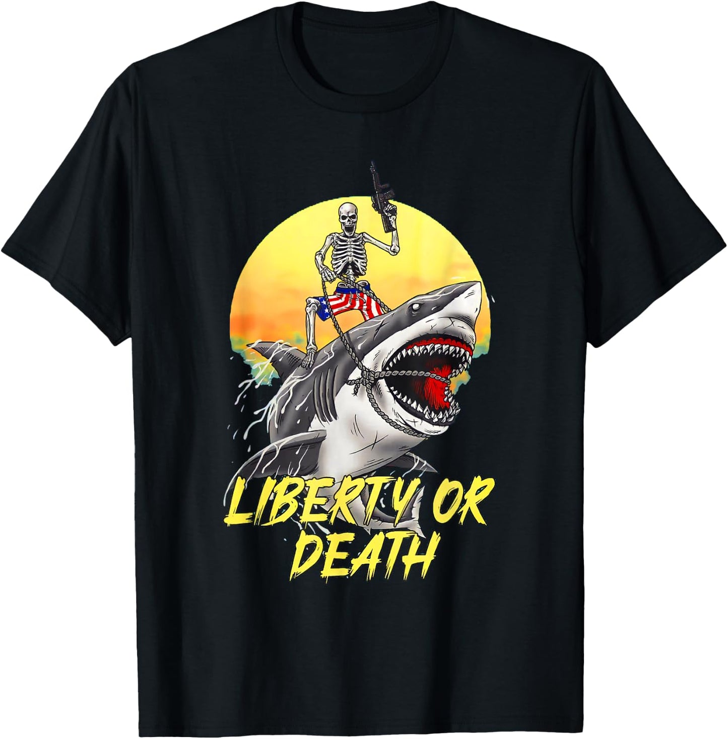 Skeleton Liberty or Death Shark Halloween American Flag Men T-Shirt - T-Shirt | Black