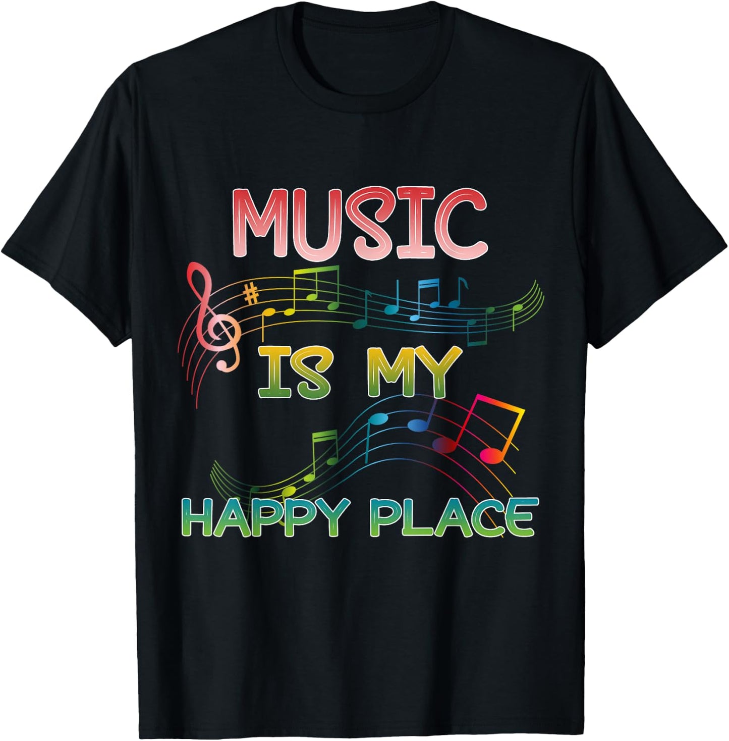 Music Is My Happy Place Inspiring Music Gift Music Lover Tie T-Shirt - T-Shirt | Black