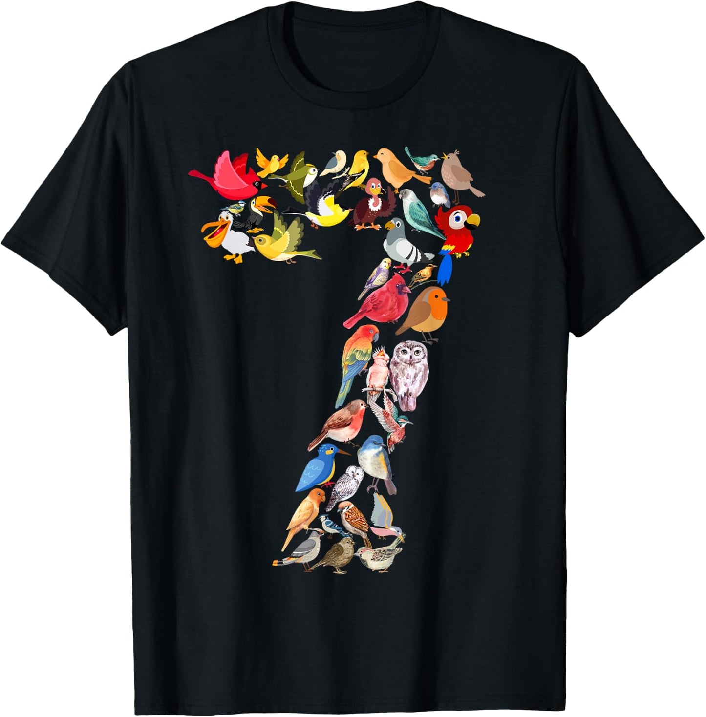 Kids 7th Birthday Birds Themed 7 Years Old Boys Bird Lover T-Shirt - T-Shirt | Black