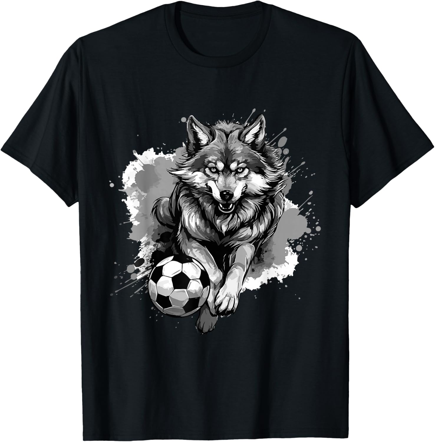 Wolf Playing Soccer | Animal Sports Team T-Shirt - T-Shirt | Black