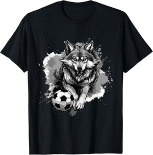 Wolf Playing Soccer | Animal Sports Team T-Shirt - T-Shirt | Black