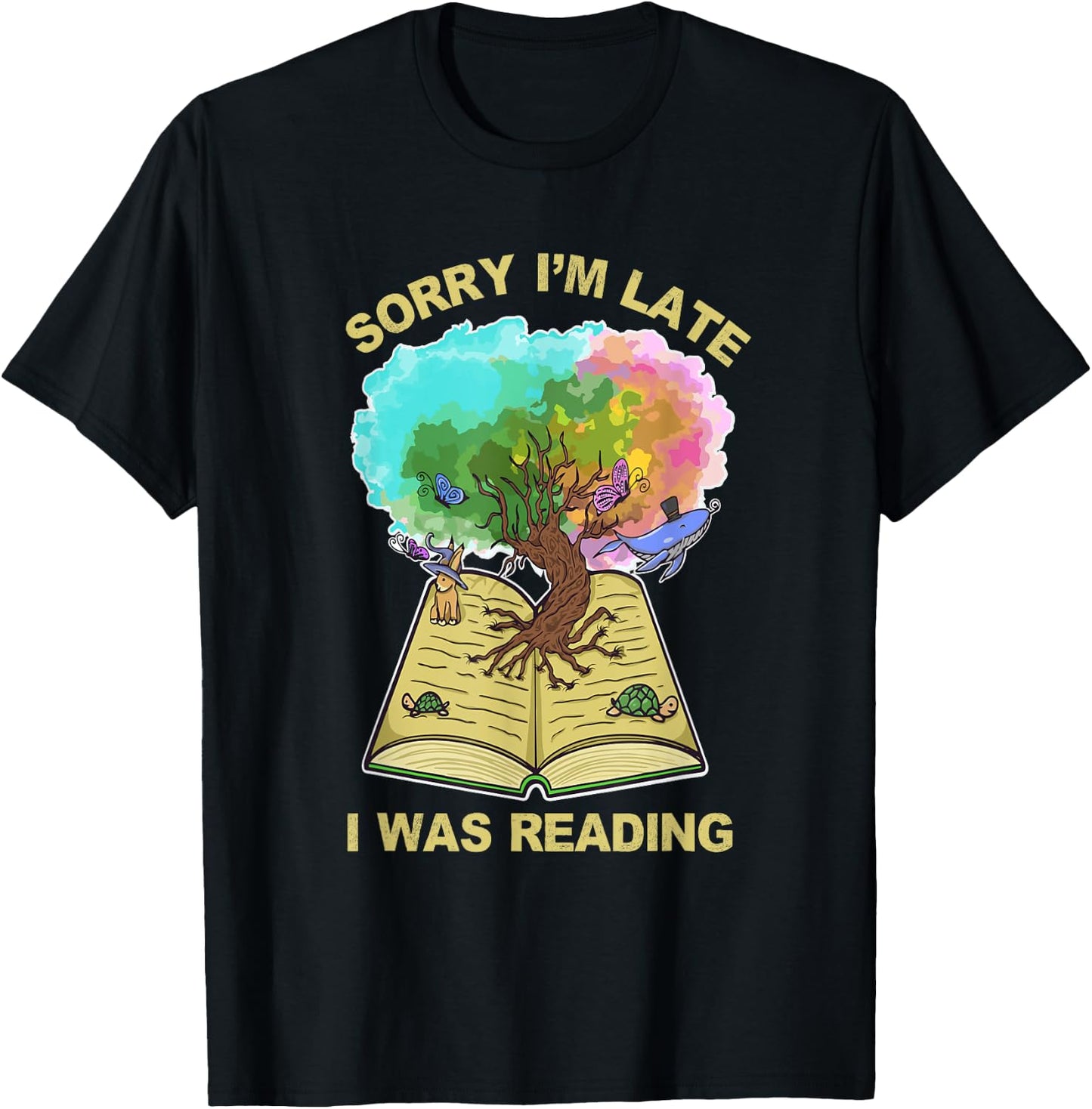 Sorry Im Late I Was Reading Tree Of Life Funny Introvert T-Shirt - T-Shirt | Black