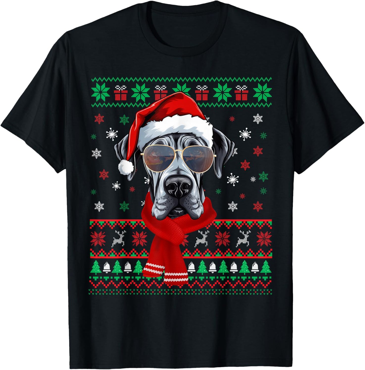Funny Ugly Sweater Xmas Family Matching Great Dane Christmas T-Shirt - T-Shirt | Black