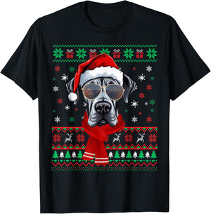 Funny Ugly Sweater Xmas Family Matching Great Dane Christmas T-Shirt - T-Shirt | Black