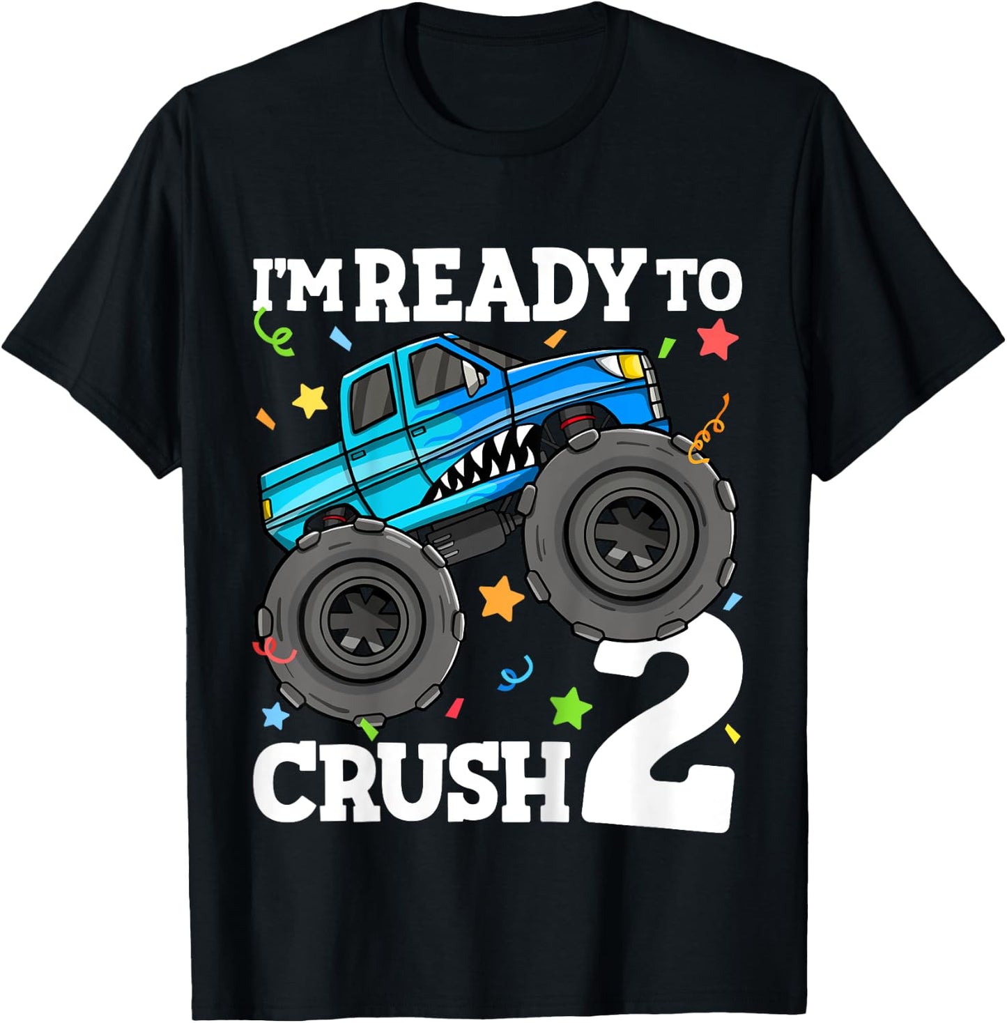 Kids Monster Truck Shark 2nd Birthday Boy Toddler 2 Two Year Old T-Shirt - T-Shirt | Black