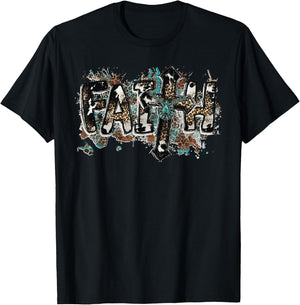Grunge Faith T Christian Turquoise Leopard Faith Cross Jesus T-Shirt - T-Shirt | Black