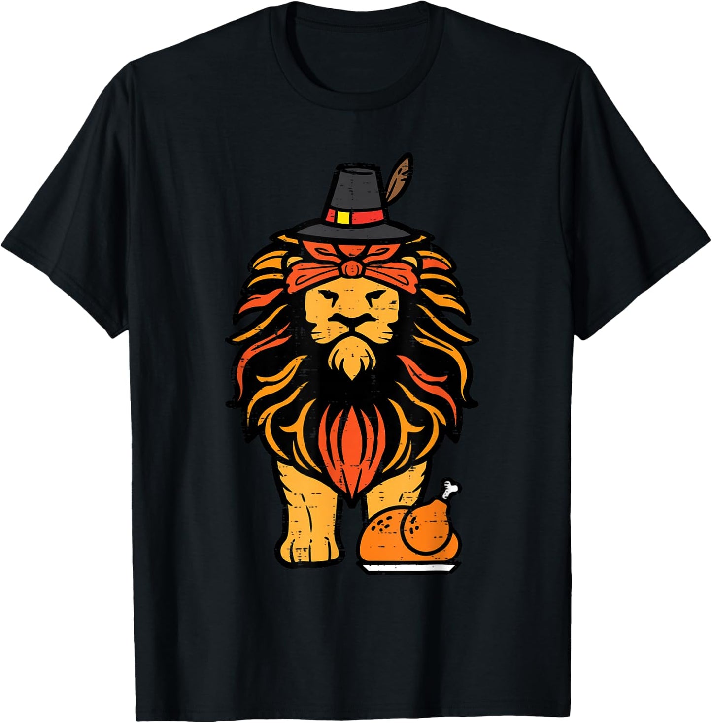 Thanksgiving Lion Turkey Day Fall Boys Kids Men Women Youth T-Shirt - T-Shirt | Black