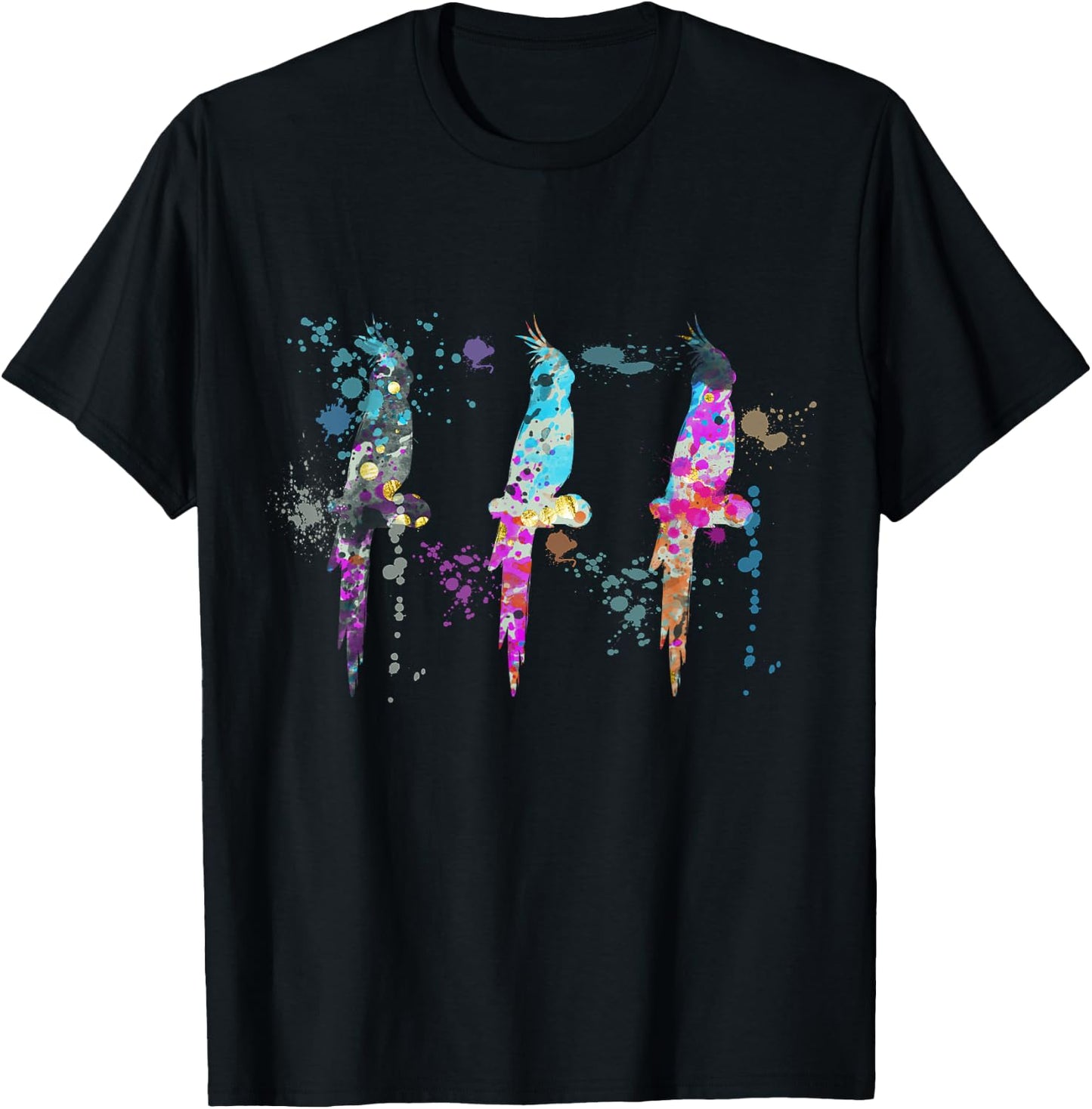 Cockatiel Colorful Watercolor Silhouette Cockatiels T-Shirt - T-Shirt | Black