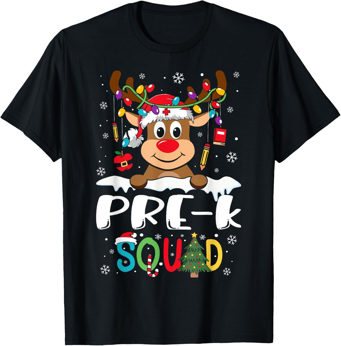 Pre-k Teacher Squad Funny Reindeer Teacher Christmas T-Shirt - T-Shirt | Black