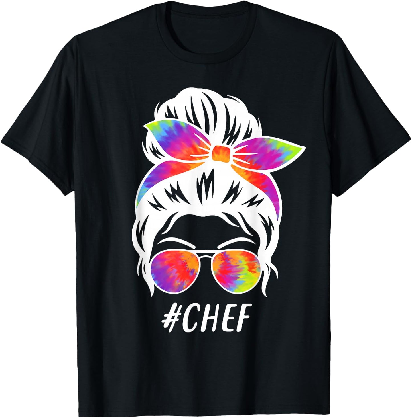 Chef Squad Tie Dye Messy Bun Girl Company Cooking Crew T-Shirt - T-Shirt | Black